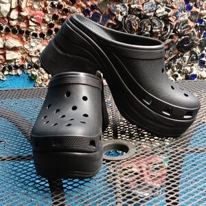 Platform Black Crocs With Thick Heel Worn Once